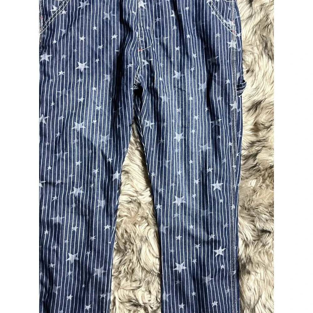 Dickies Hickory Star Strip Blue Denim Bib Overalls Sz M